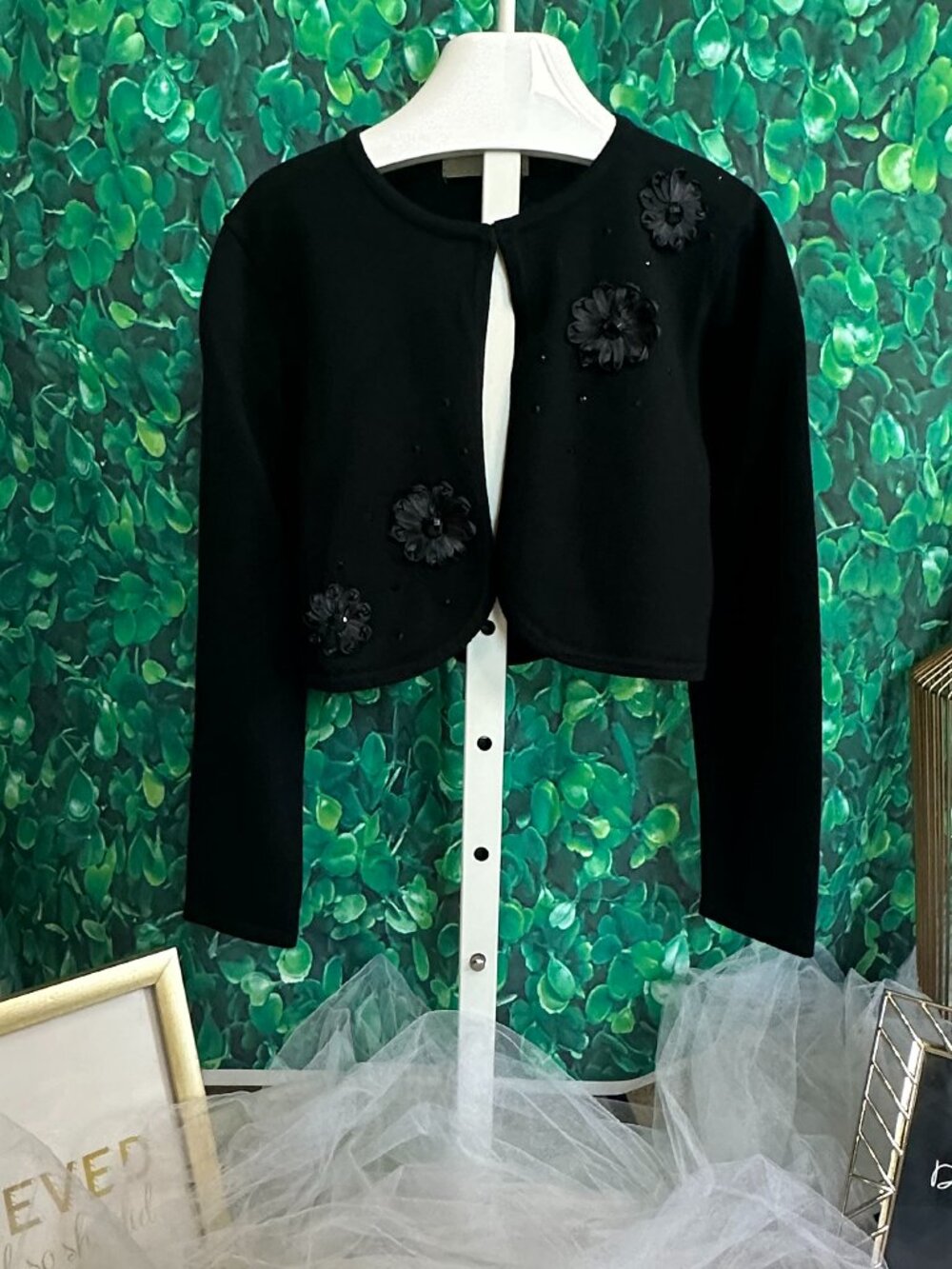 NWOT - American Princess Girls' Floral Appliqué Cropped Bolero Cardigan SZ M